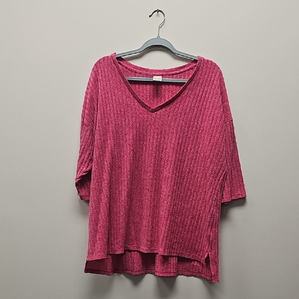 Faded Glory Women's Short Sleeve Ribbed Top - Pink